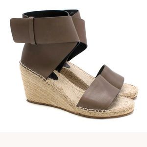 Celine Leather Ankle Wrap Espadrilles Wedge 39